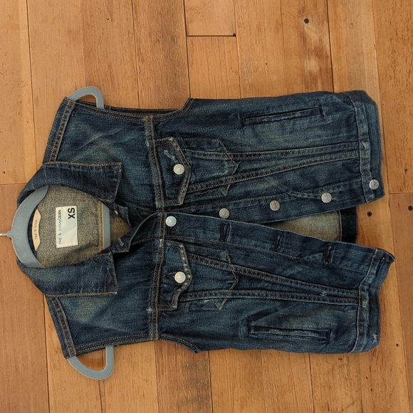 Rag & Bone Jean Distressed Dark Blue Women's Denim Button Vest Jacket Top Sz XS - Picture 5 of 10